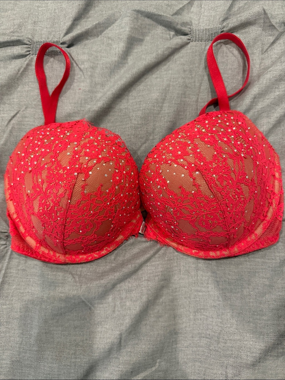 Victoria's Secret Red Lace Push-Up Bra with Sparkling Accents